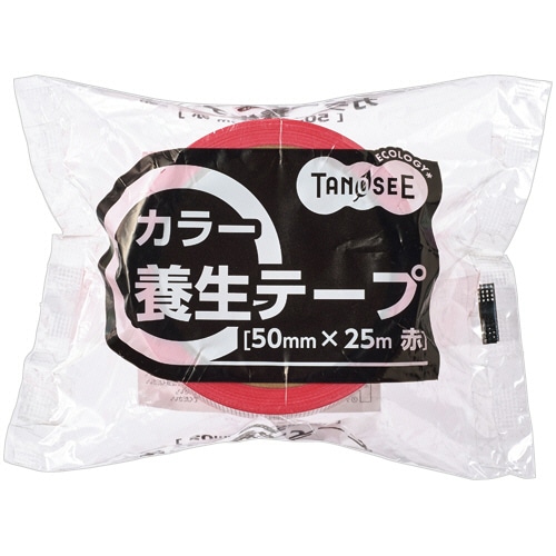 TANOSEE　カラー養生テープ　50mm×25m　厚み約0.105mm　赤　1セット（150巻）（ご注文単位1セット）【直送品】
