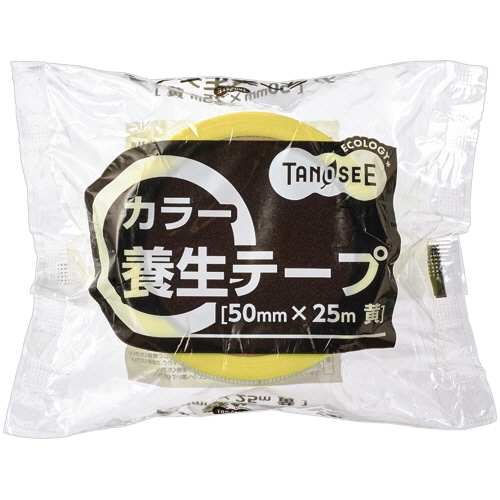 TANOSEE　カラー養生テープ　50mm×25m　厚み約0.105mm　黄　1セット（150巻）（ご注文単位1セット）【直送品】