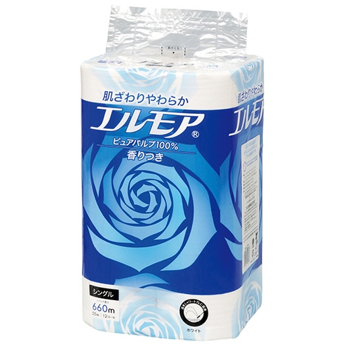 カミ商事　エルモアトイレットロール　花の香り　シングル　55m　1セット（96ロール：12ロール×8パック）（ご注文単位1セット）【直送品】