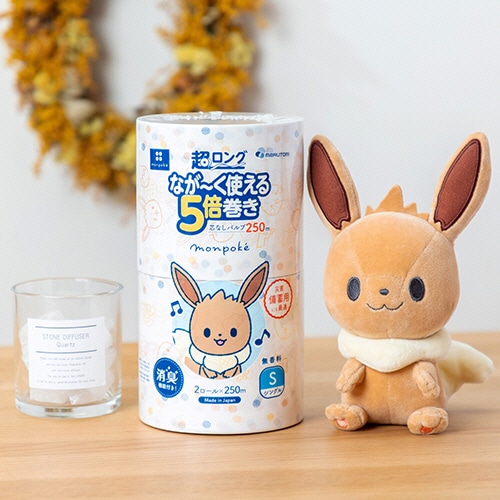 丸富製紙　トイレットペーパー　モンポケ　5倍巻き　パルプ　シングル　芯なし　250m　1セット（16ロール：2ロール×8パック）（ご注文単位1セット）【直送品】