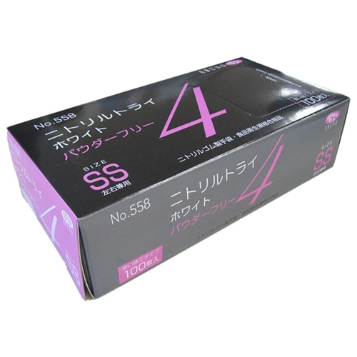 エブノ ニトリルトライ4 ホワイト パウダーフリー SS No-558 1セット(3000枚:100枚×30箱)(ご注文単位1セット)【直送品】