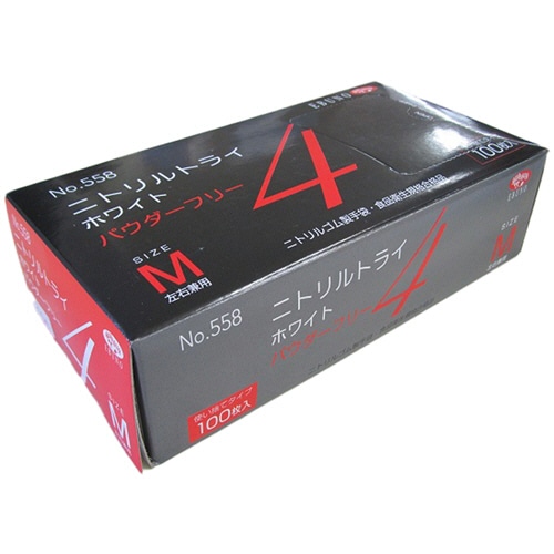 エブノ ニトリルトライ4 ホワイト パウダーフリー M No-558 1セット(3000枚:100枚×30箱)(ご注文単位1セット)【直送品】