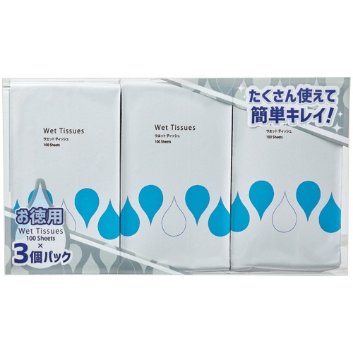 TANOSEE ウエットティッシュ ボトル詰替 300枚:100枚×3パック/パック（ご注文単位1パック）【直送品】