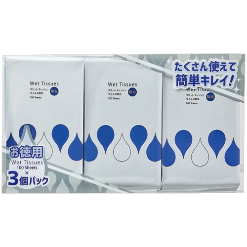 TANOSEE アルコール除菌ウエットティッシュ ウイルス除去用 ボトル詰替 300枚:100枚×3パック/パック（ご注文単位1パック）【直送品】