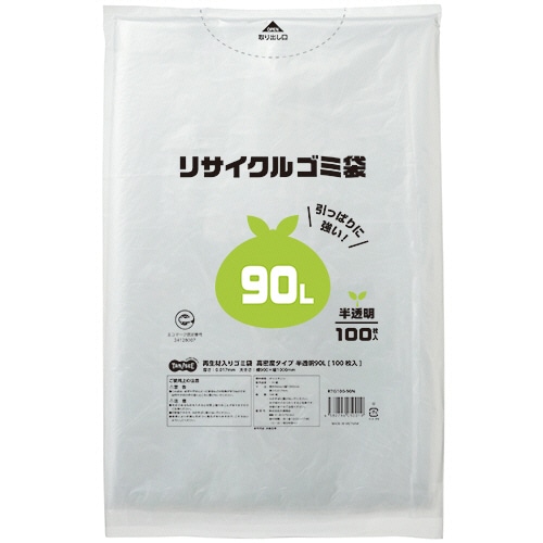 TANOSEE 再生材入りゴミ袋 高密度タイプ 半透明 90L 100枚/パック（ご注文単位1パック）【直送品】