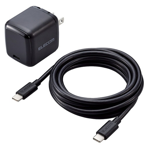 エレコム USB PowerDelivery 65W AC充電器(C-Cケーブル付属/2m) ブラック ACDC-PD8765BK 1個(ご注文単位1個)【直送品】