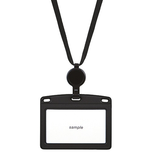 オープン工業 吊下げ名札 リール式 レザー調 ヨコ名刺サイズ 黒 NL-25P-BK 1個（ご注文単位1個）【直送品】