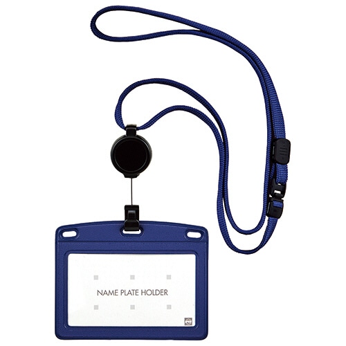 オープン工業 吊下げ名札 リール式 レザー調 ヨコ名刺サイズ 青 NL-25P-BU 1個(ご注文単位1個)【直送品】