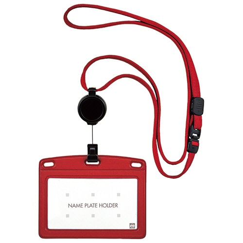 オープン工業 吊下げ名札 リール式 レザー調 ヨコ名刺サイズ 赤 NL-25P-RD 1個(ご注文単位1個)【直送品】