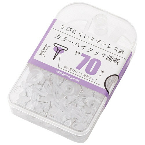 ミツヤ カラーハイタック画鋲 透明 BX2-CHTTM 1ケース(70本)/ケース（ご注文単位1ケース）【直送品】