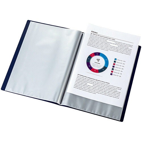 TANOSEE スリムクリヤーブック(OBP配合) A4タテ 20ポケット ネイビーブルー 1冊（ご注文単位1冊）【直送品】