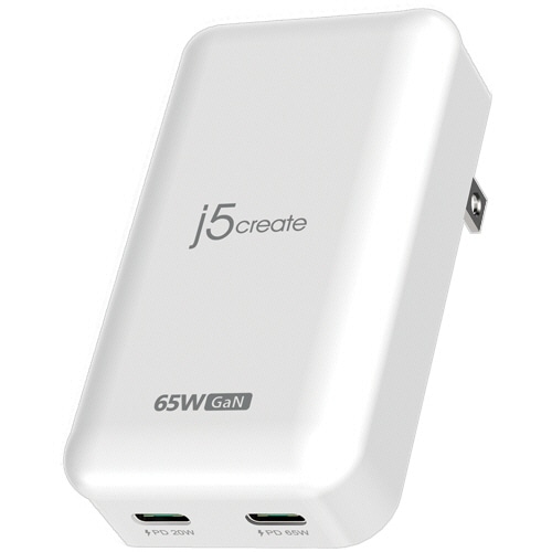 j5 Create 65W GaN スリム PD対応 USB-C 2ポート充電器 ホワイト JUP2465 1個(ご注文単位1個)【直送品】
