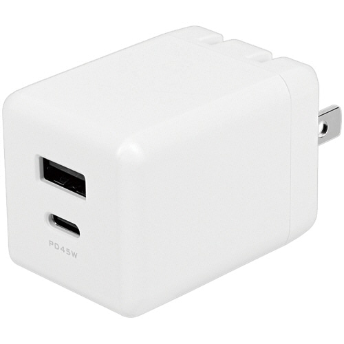 オウルテック PD45W出力 GaN採用 2ポートAC充電器 ホワイト OWL-APD45C1A1G-WH 1個(ご注文単位1個)【直送品】