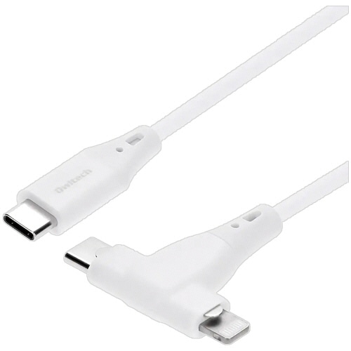 オウルテック 超やわらかでからまりにくい 2in1ケーブル PD60W対応 1.0m ホワイト OWL-CBSCLC10-WH 1本/個（ご注文単位1個）【直送品】