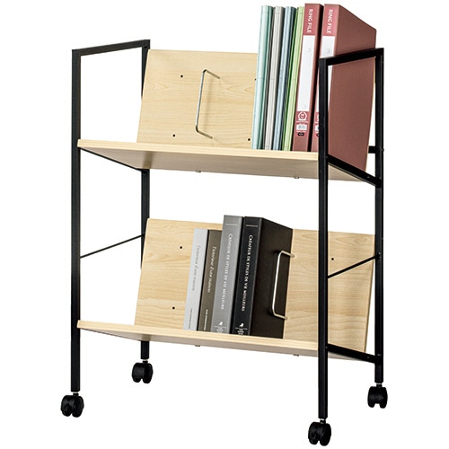 アスカ 木製ファイルワゴン 2段 ナチュラル/ブラック FWG02BK 1台(ご注文単位1台)【直送品】
