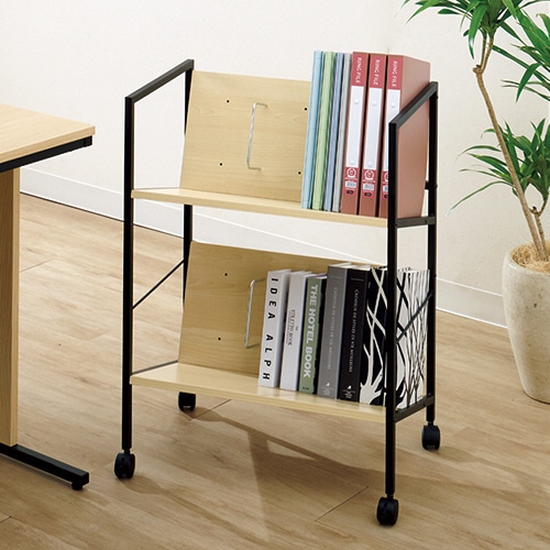 アスカ 木製ファイルワゴン 2段 ナチュラル/ブラック FWG02BK 1台(ご注文単位1台)【直送品】