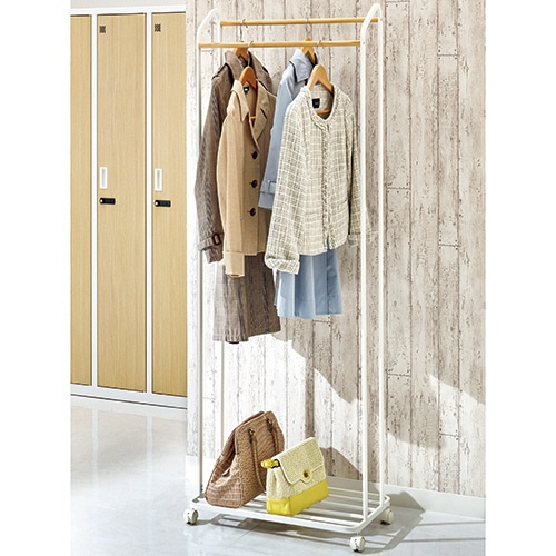 山崎実業 ハンガーラック タワー キャスター付き ホワイト 3516 1台(ご注文単位1台)【直送品】