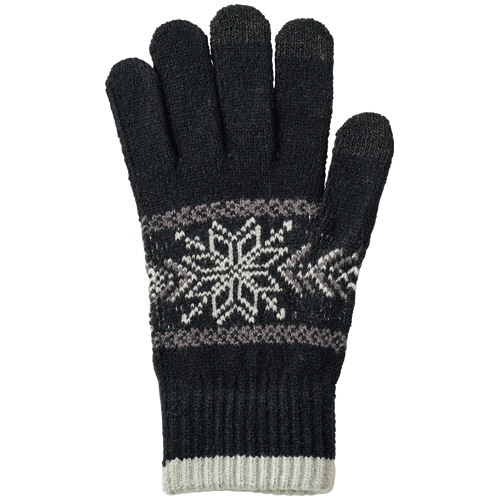 イチーナ ソフトニットスマホ対応雪柄手袋 ブラック 1双（ご注文単位1双）【直送品】