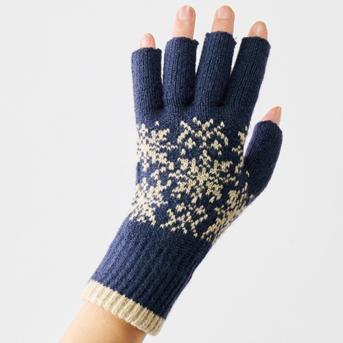 イチーナ ニット指出し手袋雪柄 ネイビー 1双(ご注文単位1双)【直送品】