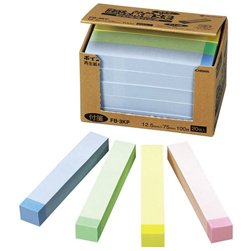 ニチバン ポイントメモ 再生紙 ビジネスパック 12.5×75mm パステルライン混色 FB-3KP 1パック(20冊)/パック（ご注文単位1パック）【直送品】