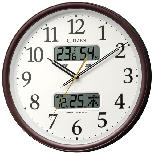シチズン 液晶表示付電波掛時計 茶メタリック色(白) 8FYA06-006 1台(ご注文単位1台)【直送品】