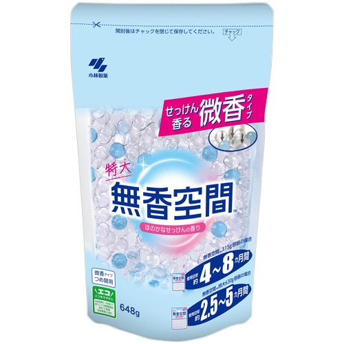 小林製薬 無香空間 ほのかなせっけんの香り 特大 つめ替用 648g 1個(ご注文単位1個)【直送品】