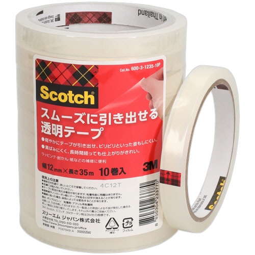 3M スコッチ 透明粘着テープ 12mm×35m 600-3-1235-10P 1パック(10巻)/パック(ご注文単位1パック)【直送品】