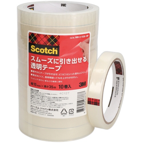 3M スコッチ 透明粘着テープ 15mm×35m 600-3-1535-10P 1パック(10巻)/パック(ご注文単位1パック)【直送品】