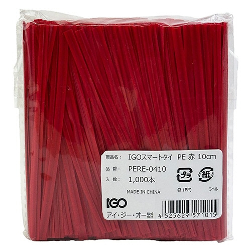 アイ・ジー・オー スマートタイ 幅4mm×長さ10cm 赤 PERE-0410 1パック(1000本)/パック（ご注文単位1パック）【直送品】