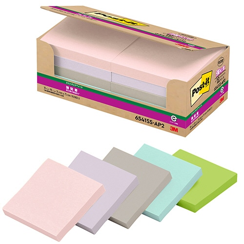 3M ポスト・イット エコノパック 強粘着ノート 再生紙 75×75mm パステルカラー5色 6541SS-AP2 1パック(10冊)/パック(ご注文単位1パック)【直送品】