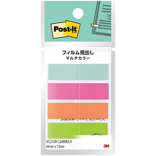 3M ポスト・イット フィルム見出し マルチカラー1 44×12mm 688MC-1N 1パック(4冊)/パック(ご注文単位1パック)【直送品】