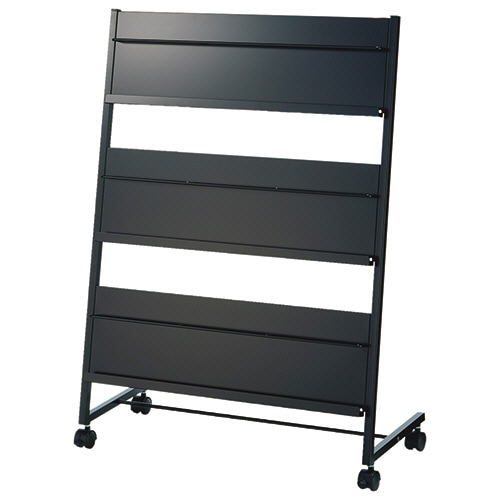 トヨダプロダクツ パンフレットスタンド 3段 ブラック キャスター付 PS-740T3(K) 1台（ご注文単位1台）【直送品】