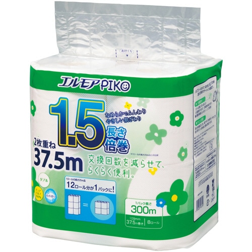 カミ商事 エルモア ピコ 1.5倍巻トイレットロール 花の香り ダブル 37.5m 1セット(64ロール:8ロール×8パック)/セット（ご注文単位1セット）【直送品】