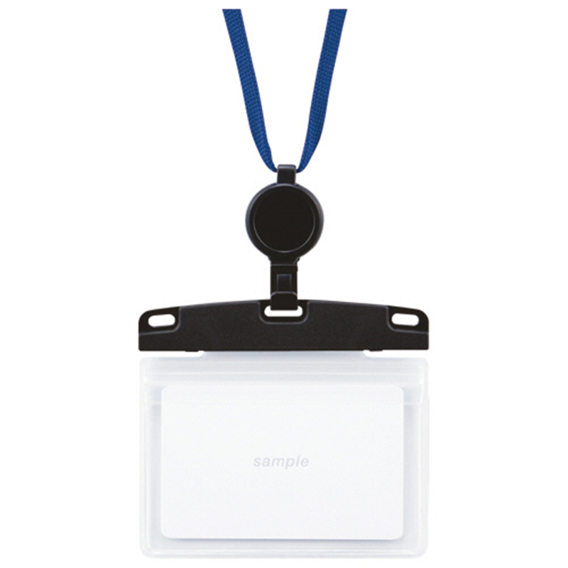 オープン工業 吊下げ名札 リール式 ソフトタイプ ヨコ名刺サイズ 2枚収納 青 NL-27P-BU 1個（ご注文単位1個）【直送品】