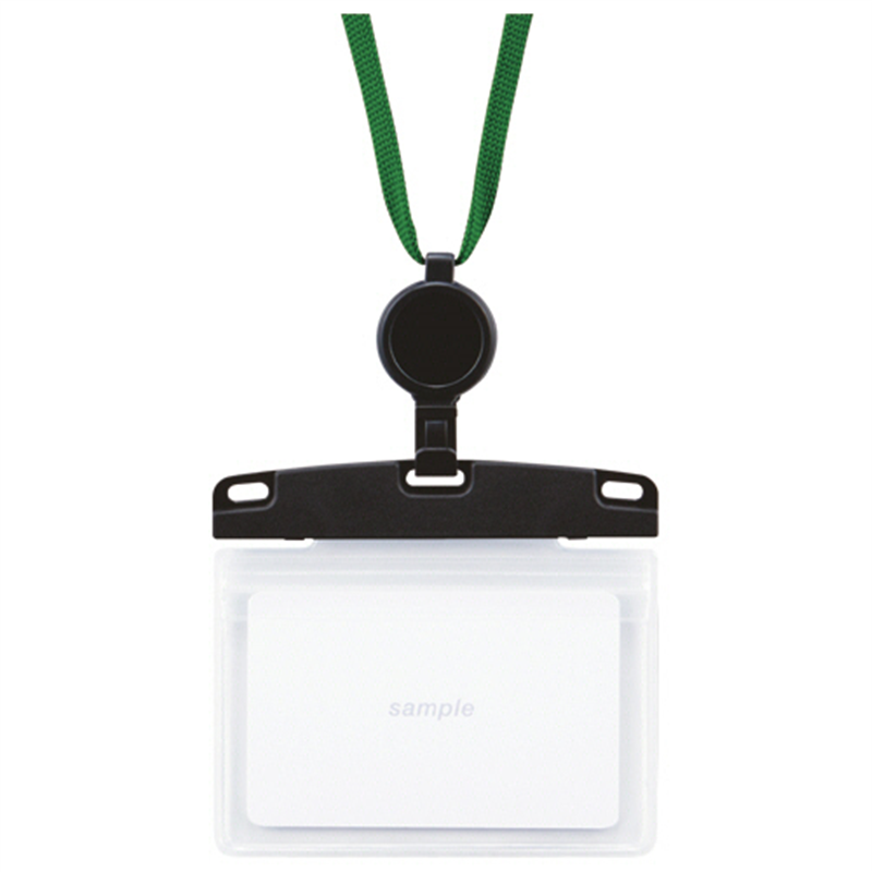 オープン工業 吊下げ名札 リール式 ソフトタイプ ヨコ名刺サイズ 2枚収納 緑 NL-27P-GN 1個（ご注文単位1個）【直送品】