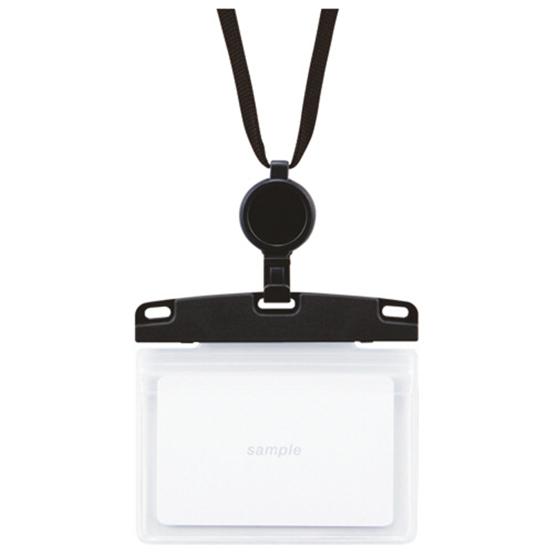 オープン工業 吊下げ名札 リール式 ソフトタイプ ヨコ名刺サイズ 2枚収納 黒 NL-27P-BK 1個（ご注文単位1個）【直送品】