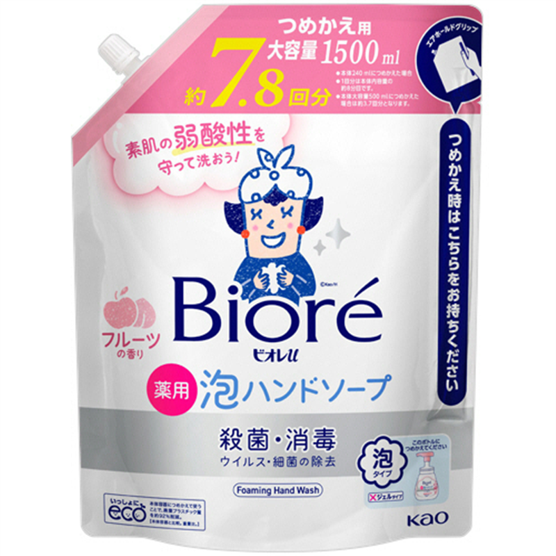 花王 ビオレu 薬用泡ハンドソープ フルーツの香り つめかえ用 1500mL 1パック（ご注文単位1パック）【直送品】