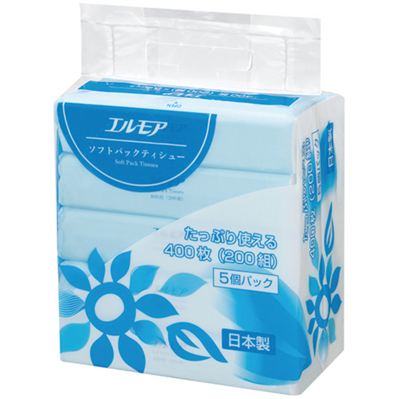 カミ商事 エルモア ソフトパックティシュー 200組/個 90個/1セット（ご注文単位1セット）【直送品】