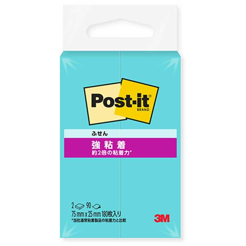 3M ポスト・イット 強粘着ふせん 75×25mm アクアスプラッシュ 500SS-AQ 1パック(2冊) (ご注文単位1パック)【直送品】