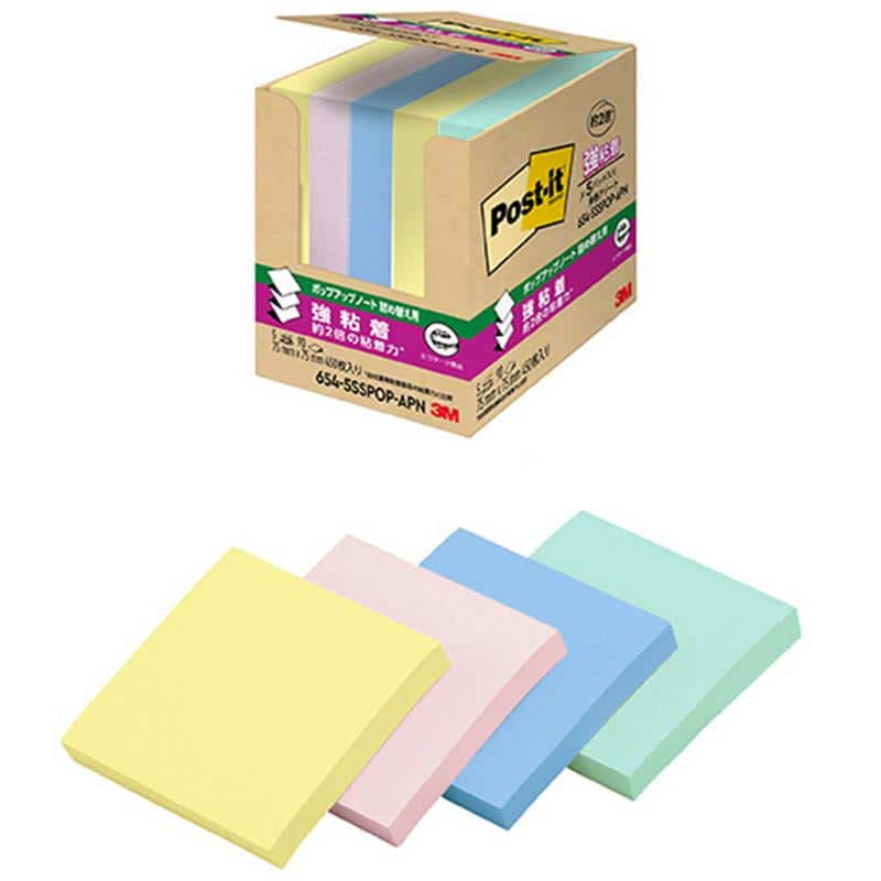 3M ポスト・イット 強粘着ポップアップノート 詰替用 75×75mm 4色 654-5SSPOP-APN 1パック(5冊) （ご注文単位1パック）【直送品】