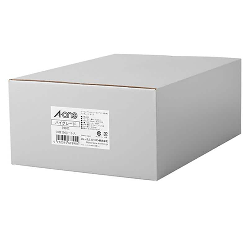 エーワン ラベルシール[プリンタ兼用] ハイグレードタイプ ホワイト A4 10面 86.4×50.8mm 四辺余白付 39101 1箱(500シート) （ご注文単位1箱）【直送品】
