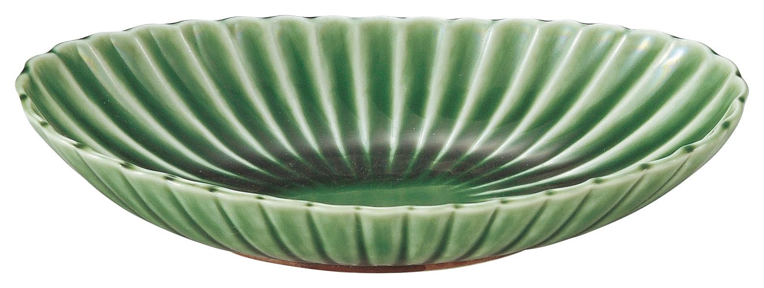 山万 かすみ　緑　楕円皿　中 1個（ご注文単位1個）【直送品】