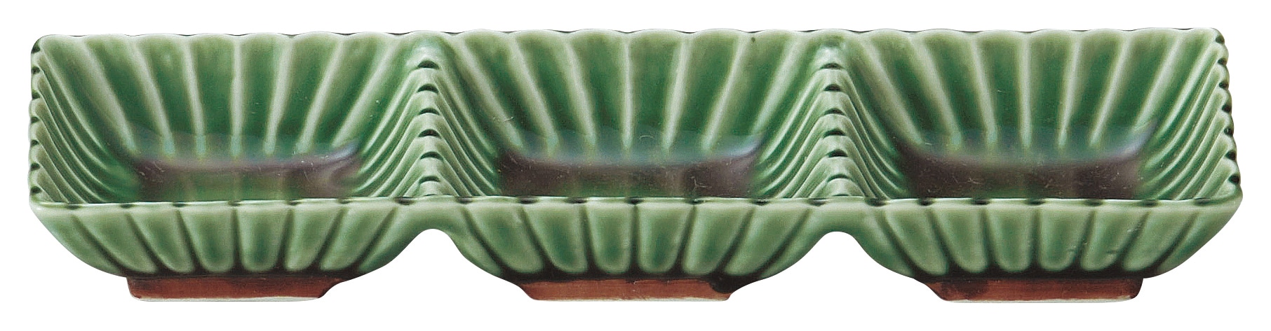 山万 かすみ　緑　3連皿 1個（ご注文単位1個）【直送品】