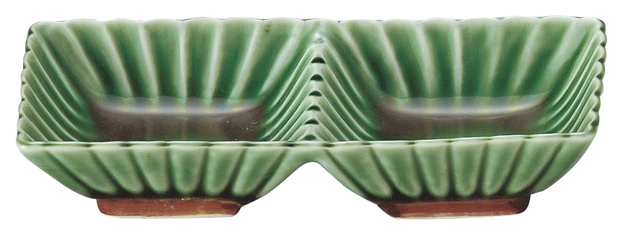 山万 かすみ　緑　2連皿 1個（ご注文単位1個）【直送品】