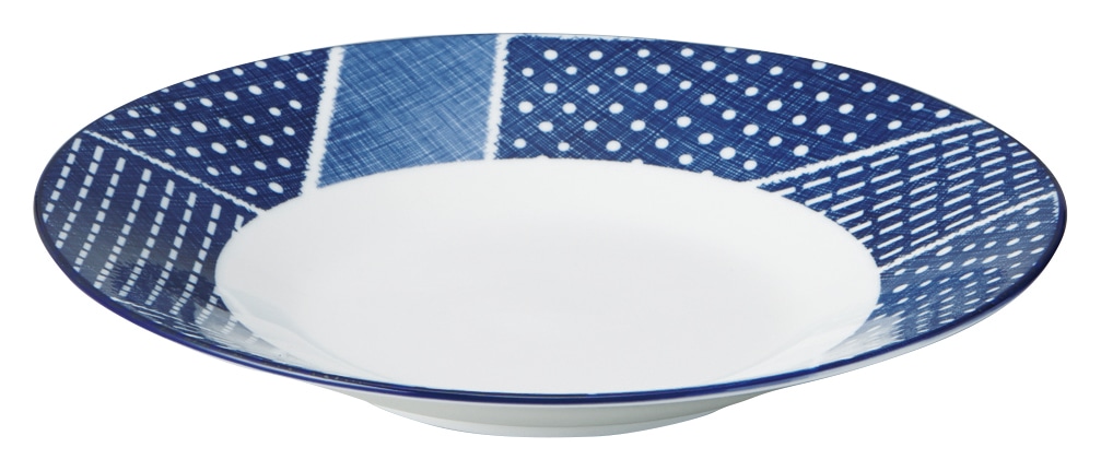 山万 古青藍　藍格子　27.5cm浅鉢 1個（ご注文単位1個）【直送品】