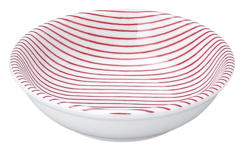 山万 細縞　赤　11cm薬味皿 1個（ご注文単位1個）【直送品】