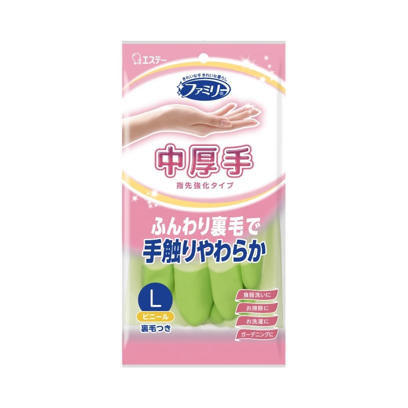 エステー ファミリー ビニール中厚手指先強化Lグリーン 1個(ご注文単位1個)【直送品】