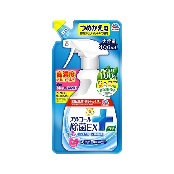 アース製薬 らくハピ アルコール除菌EX つめかえ 400ML 1個(ご注文単位1個)【直送品】