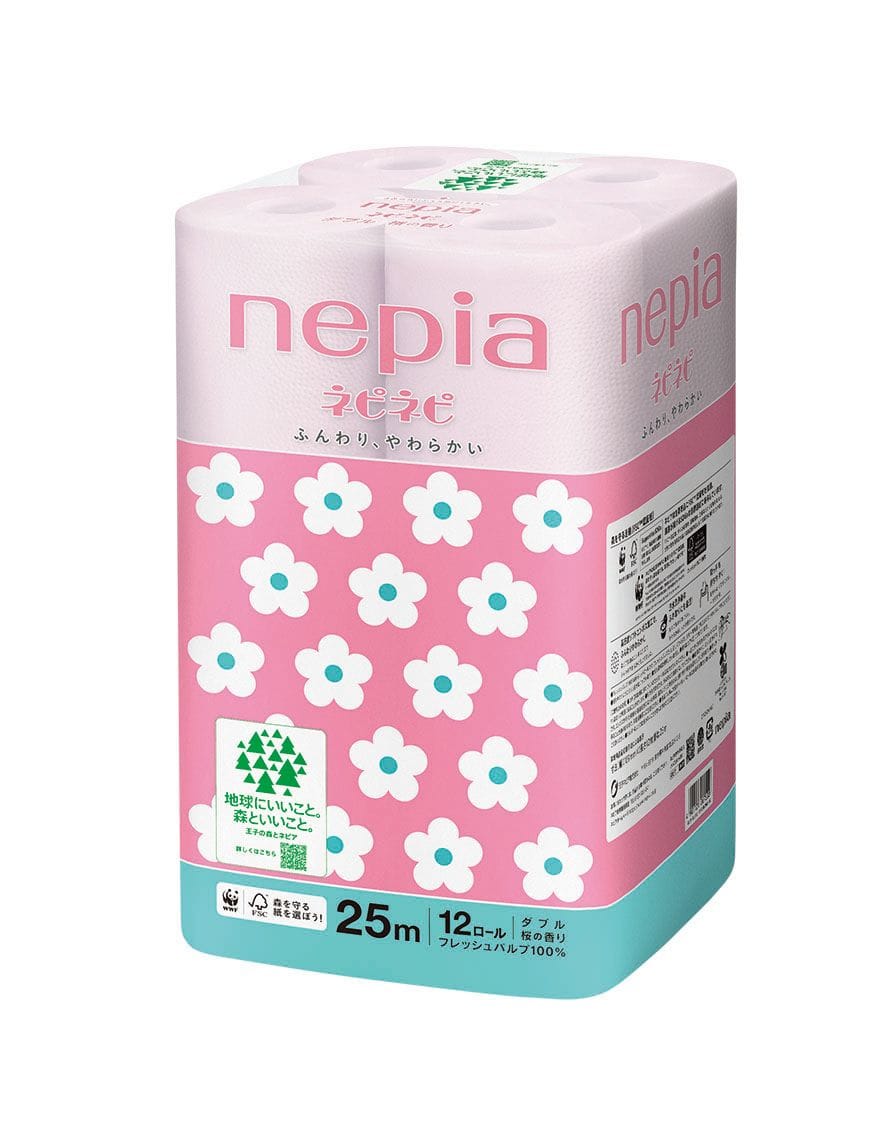 王子ネピア　ネピネピトイレットロール　12ロール　ダブル　桜 1パック（ご注文単位6パック）【直送品】
