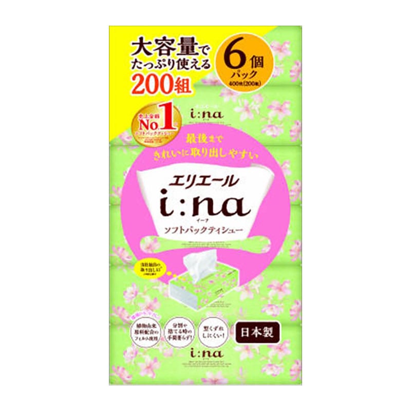 大王製紙 エリエール イーナ ティシュー ソフトパック 200組×6個 1パック(ご注文単位1パック)【直送品】